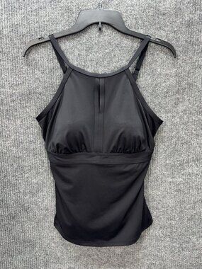 Lands’ End Tankini Top Women’s 12P Black Halter Keyhole Built In Bra Wireless